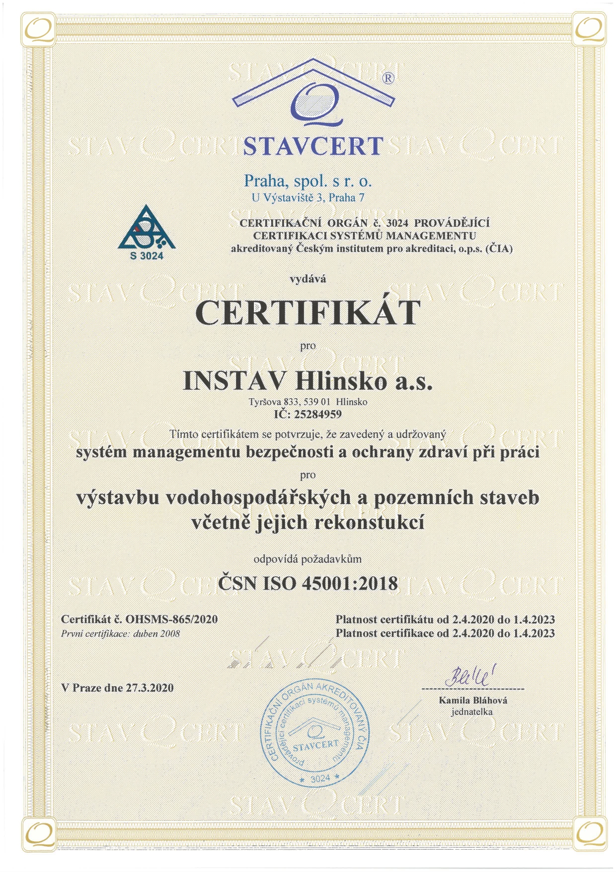 Certifikát ISO 45001 Page 0001