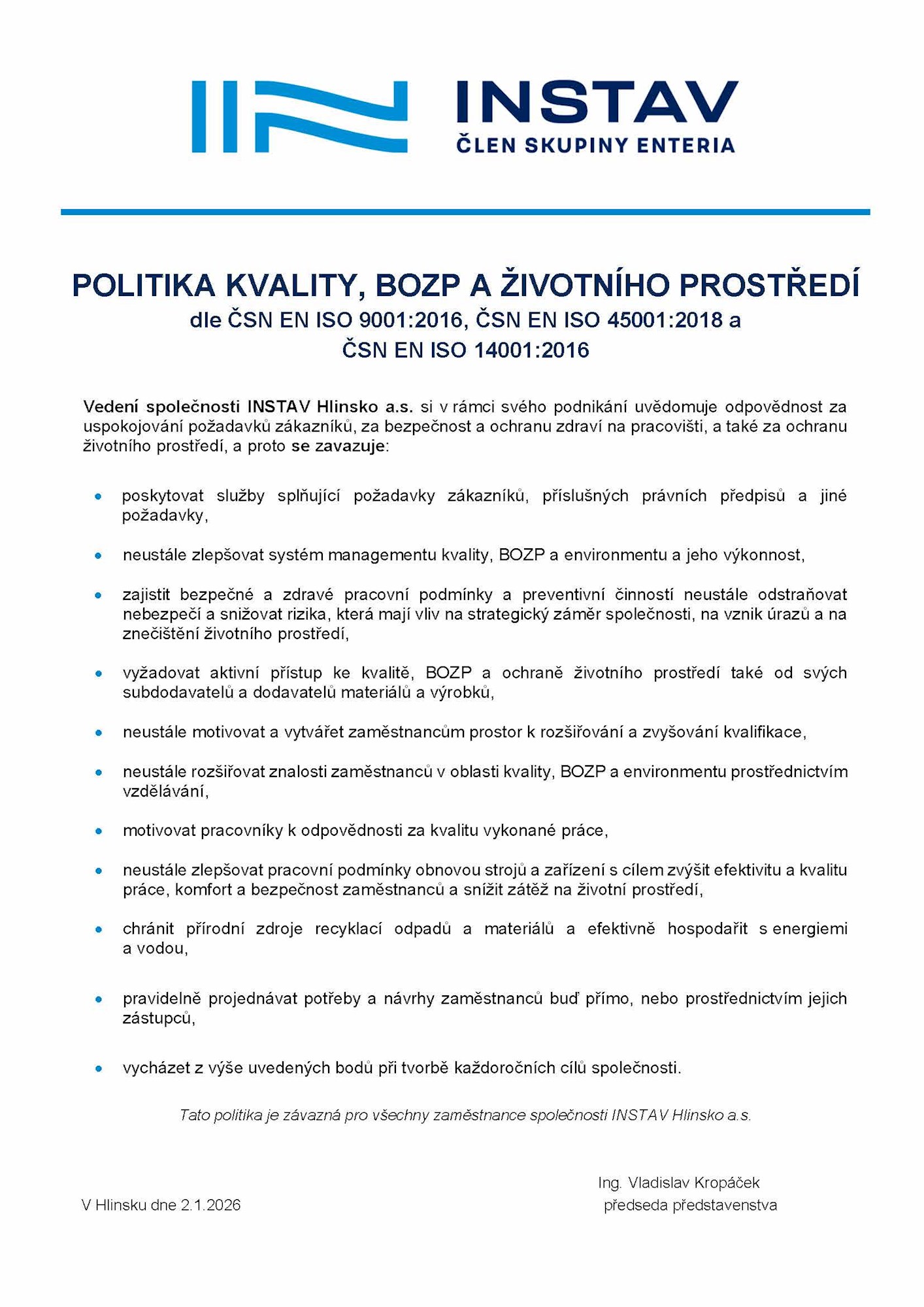 Politika ISŘ 2026