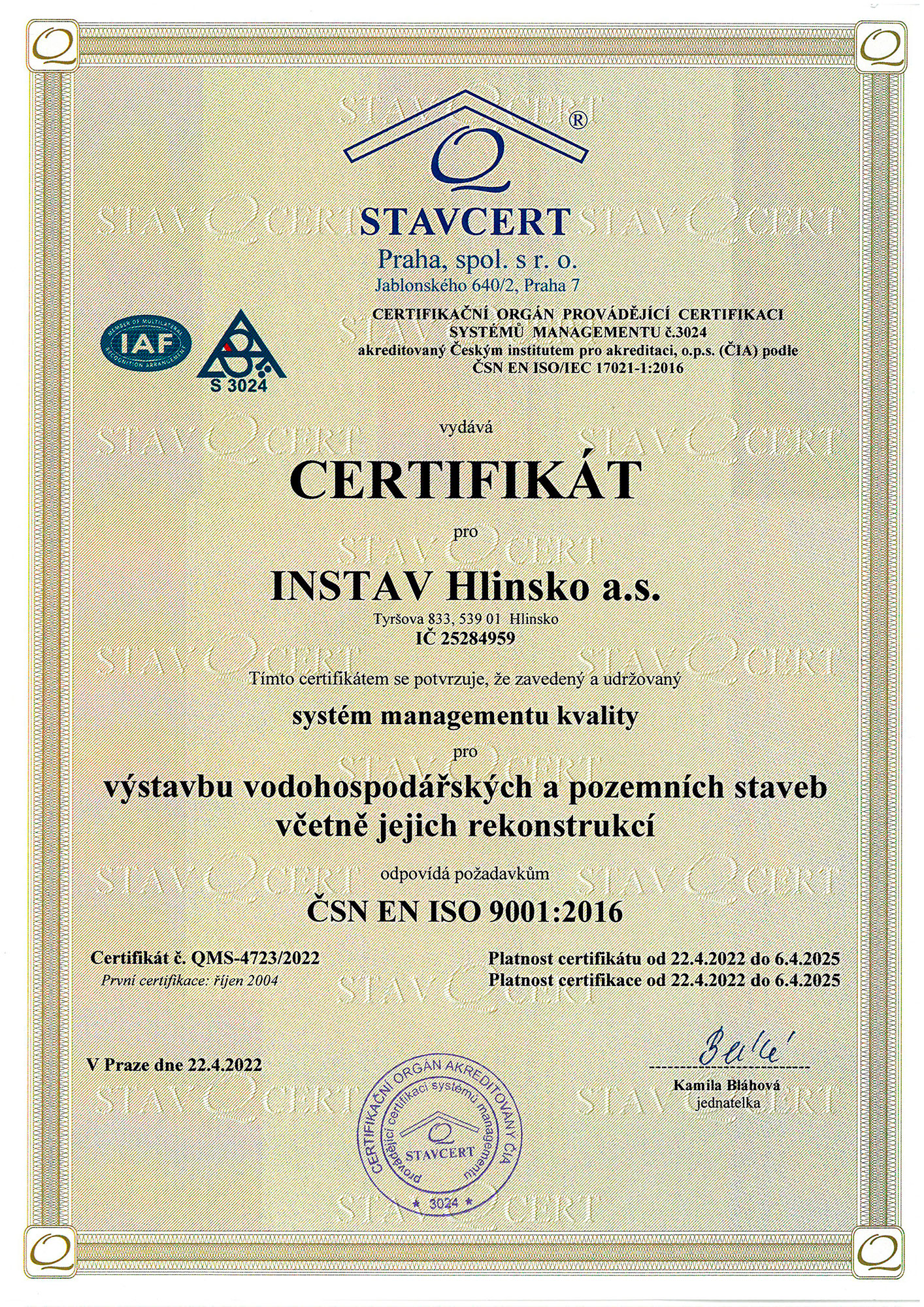 Certifikát ISO 9001 2023